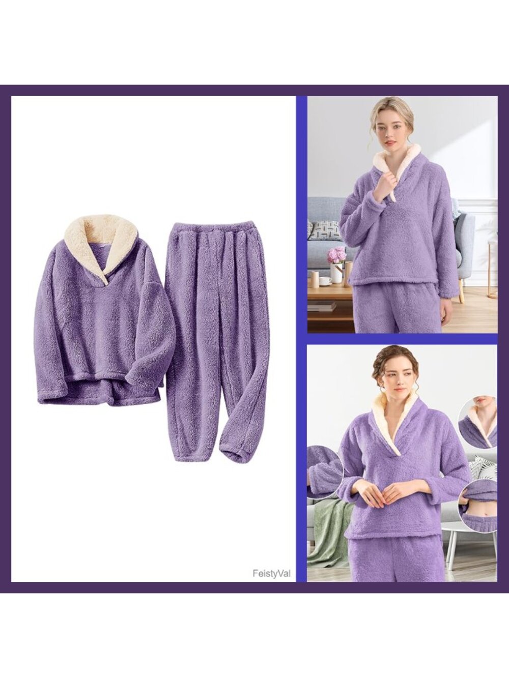 Fluffy Fleece Pajama Set 2-Piece Plush Pullover & Pants Loose Fit Winter